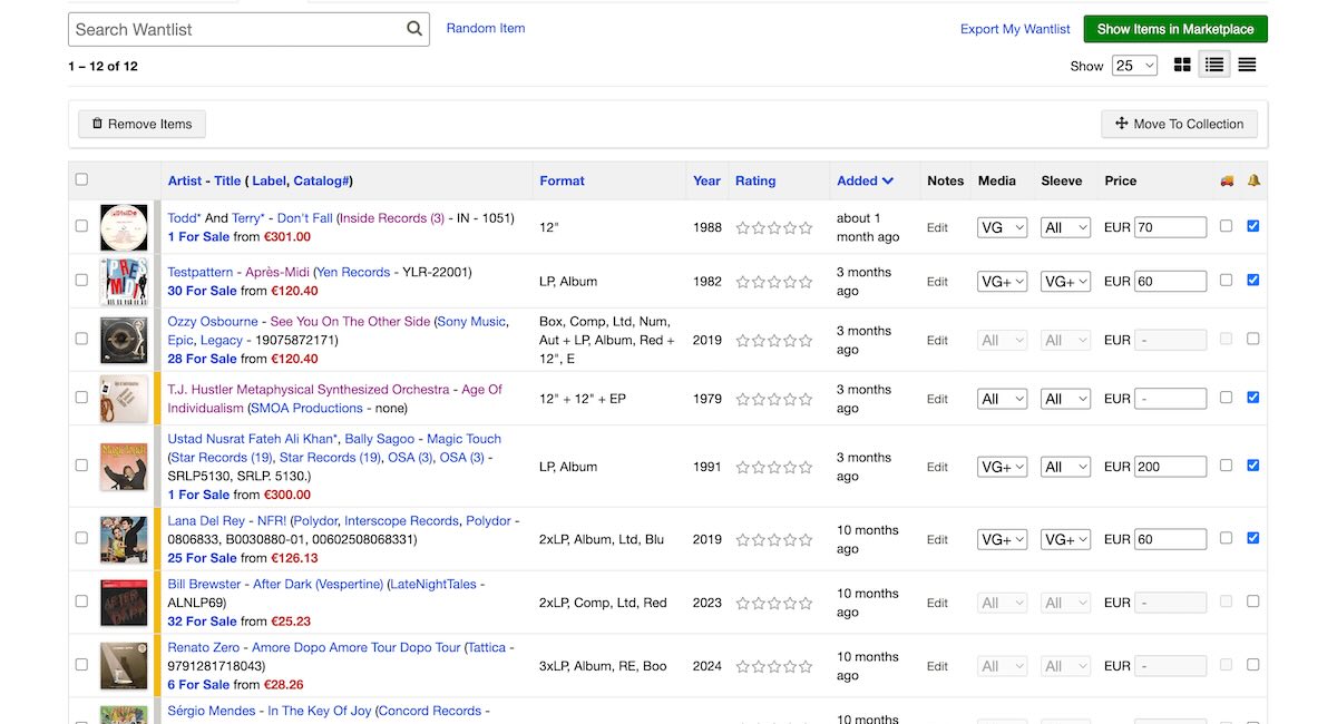 discdogs on a Discogs wantlist page
