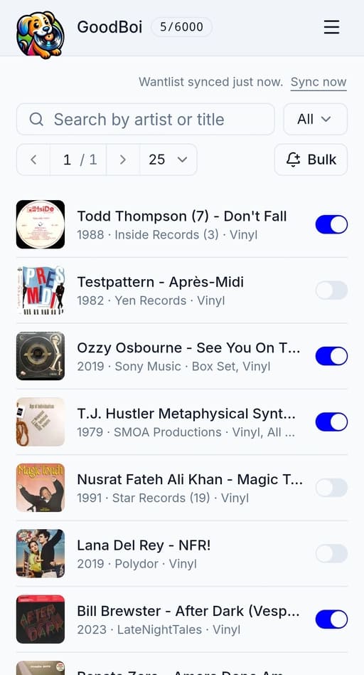 discdogs web app wantlist on mobile